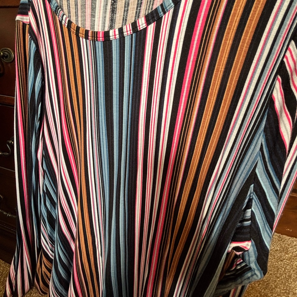 Striped Multicolor Long Sleeve Top - Pink, Blue, Brown